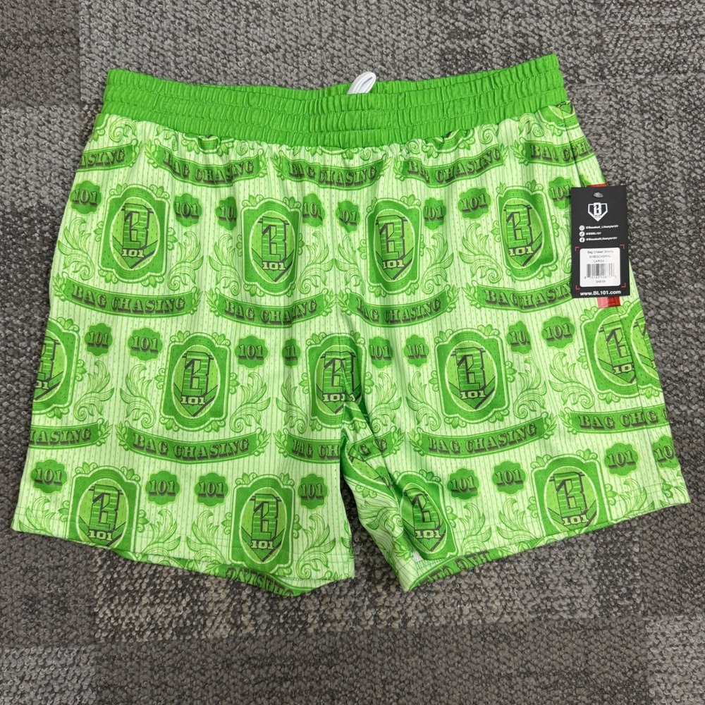 Baseball Lifestyle 101 Bag Chaser Shorts Mens Large Green Money Graphic Mesh